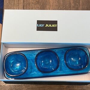 Lily Juliet Azure Blue Triple Bowl Tray new in box